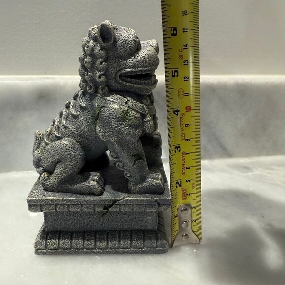 Chinese Guardian Lion Foo Dog Resin Statue Figurine Gray - Picture 5 of 6